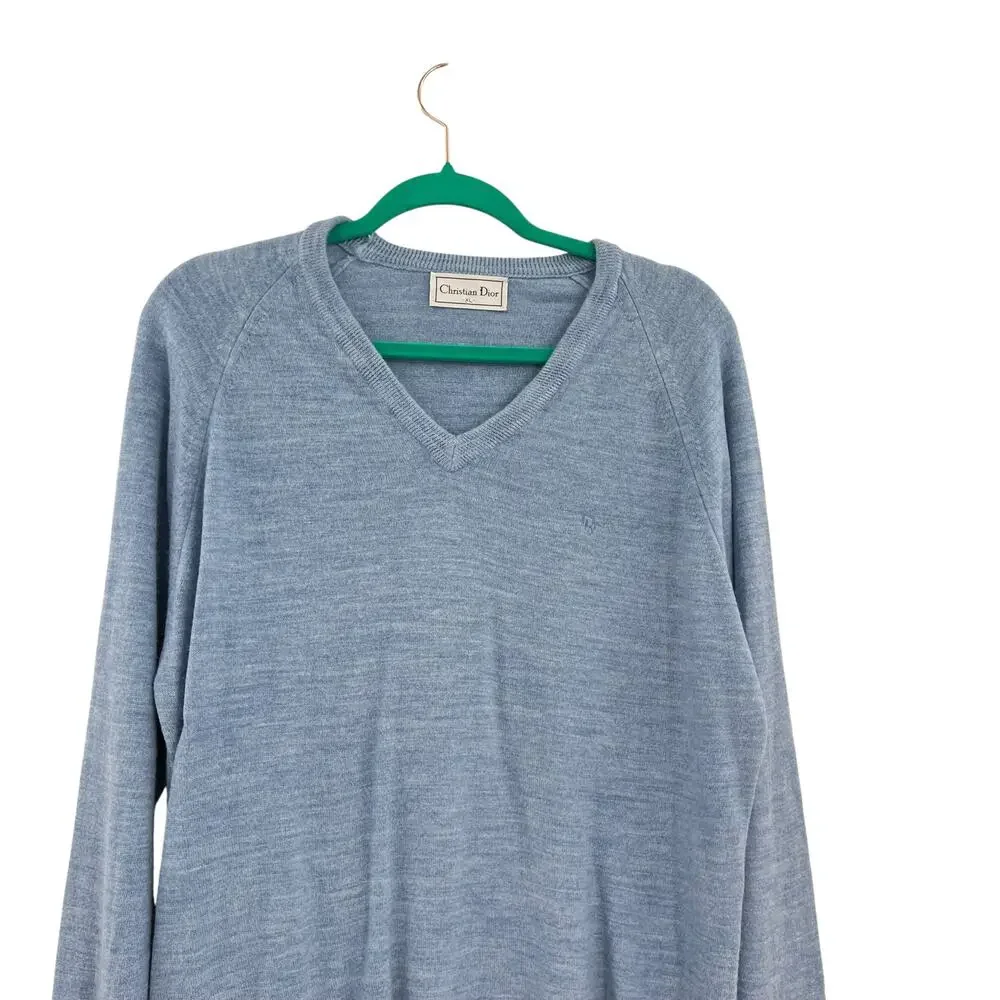 Vintage Christian Dior V Neck Sweater Blue Orlon Acrylic USA‎ Men’s XL